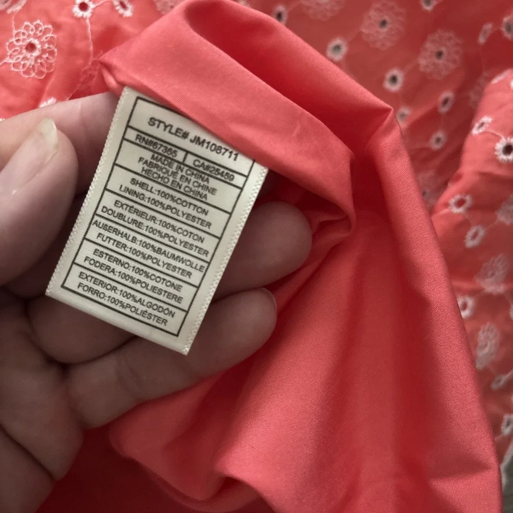Betsey Johnson Coral Eyelet Smocked Sweetheart Cap Sleeve Mini Dress Womens XL